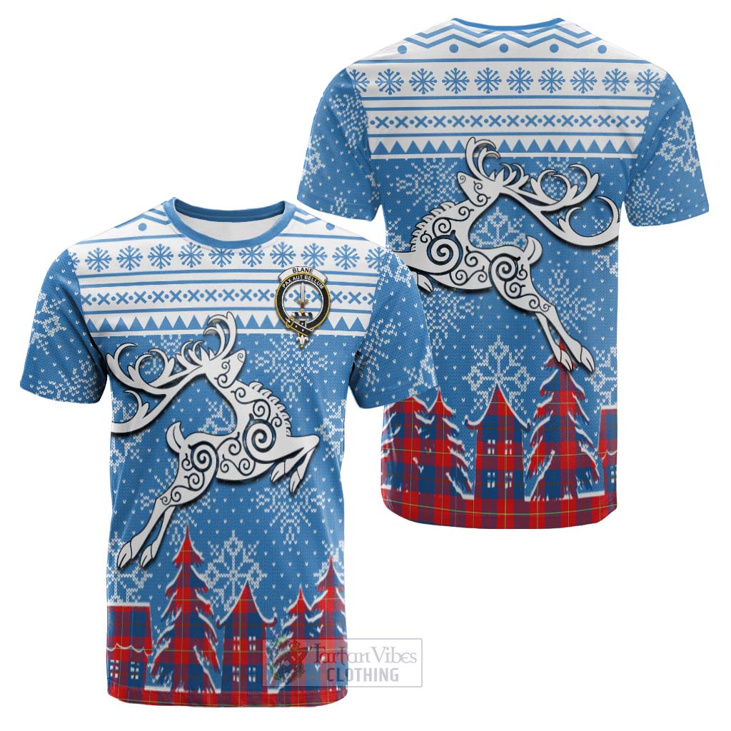 Tartan Vibes Clothing Blane Clan Christmas Cotton T-shirt Celtic Reindeer Style