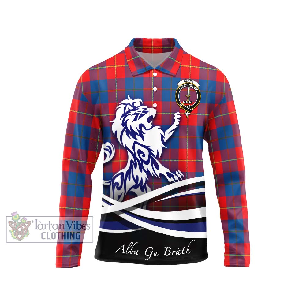 Blane Tartan Long Sleeve Polo Shirt with Alba Gu Brath Regal Lion Emblem Unisex - Tartanvibesclothing Shop