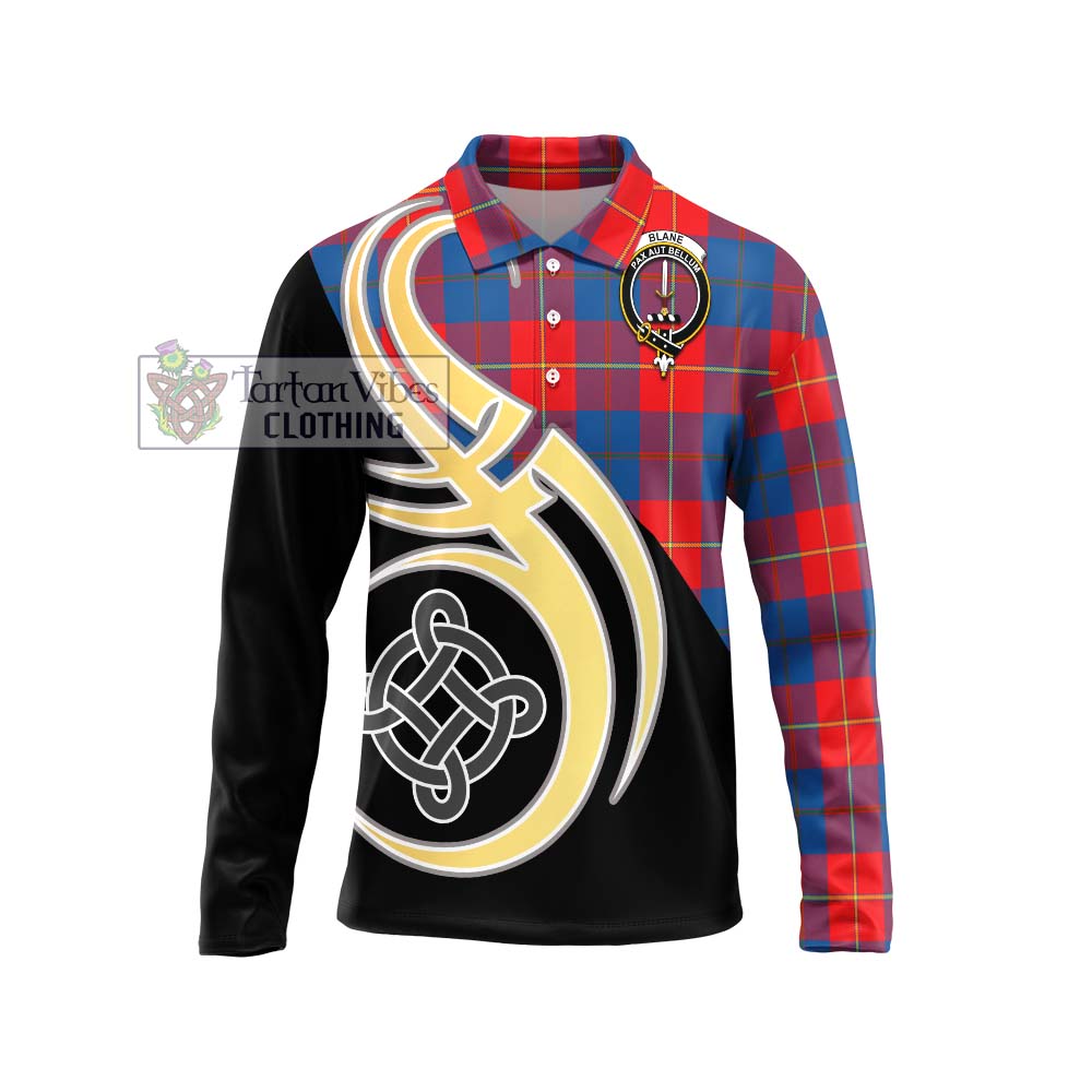 Blane Tartan Long Sleeve Polo Shirt with Family Crest and Celtic Symbol Style Unisex - Tartan Vibes Clothing