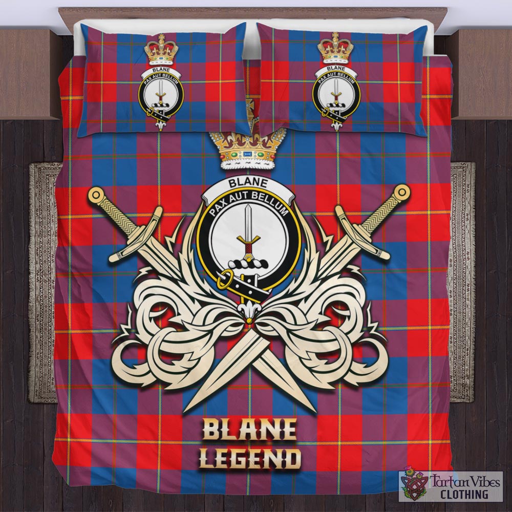 Tartan Vibes Clothing Blane Tartan Bedding Set with Clan Crest and the Golden Sword of Courageous Legacy