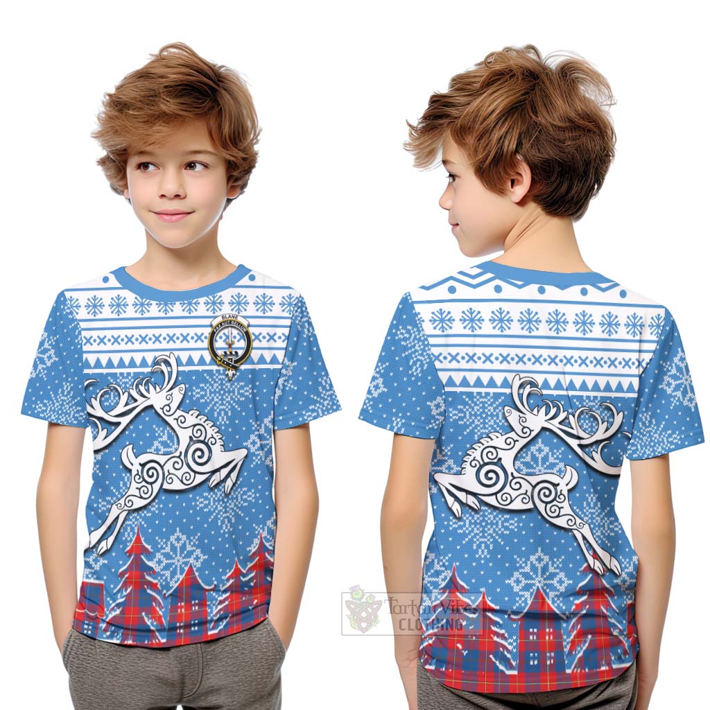 Tartan Vibes Clothing Blane Clan Christmas Kid T-Shirt Celtic Reindeer Style