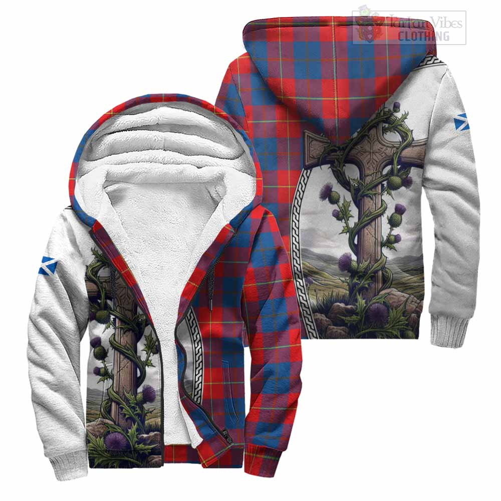 Tartan Vibes Clothing Blane Tartan Sherpa Hoodie with Family Crest and St. Andrew's Cross Accented by Thistle Vines