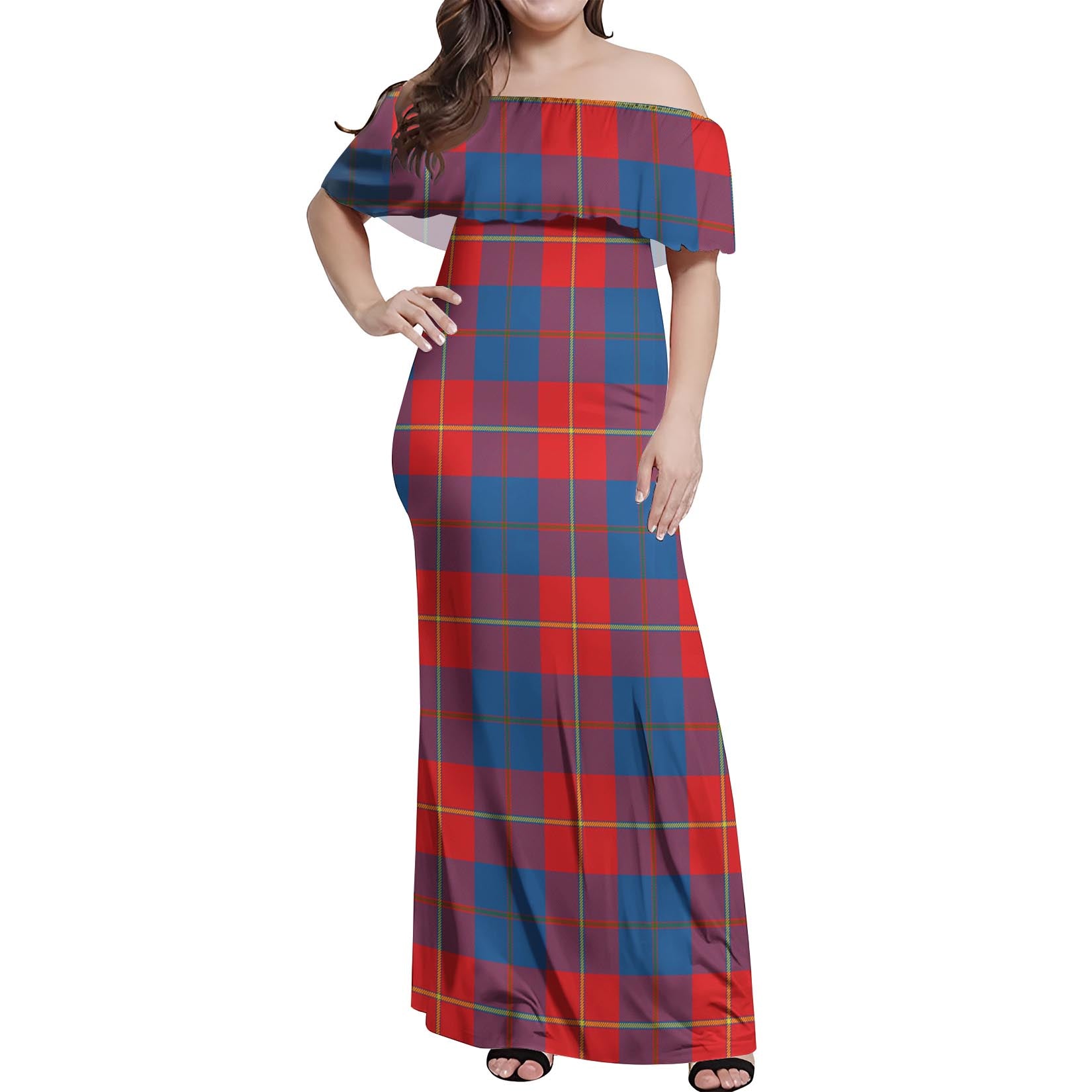 Blane Tartan Off Shoulder Long Dress Women's Dress - Tartanvibesclothing