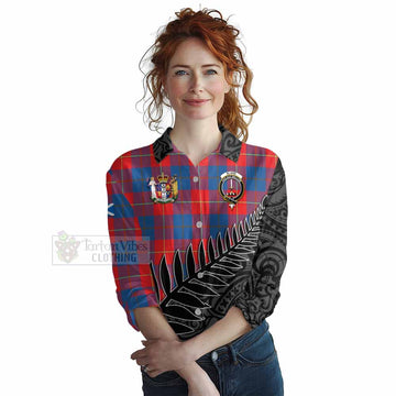 Blane Crest Tartan Women's Casual Shirt with New Zealand Silver Fern Half Style