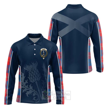 Blane Tartan Long Sleeve Polo Shirt with Family Crest and Scottish Thistle Vibes Sport Style