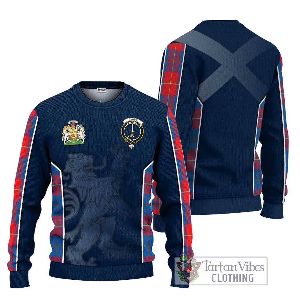 Blane Tartan Knitted Sweater with Family Crest and Lion Rampant Vibes Sport Style Unisex - Tartan Vibes Clothing