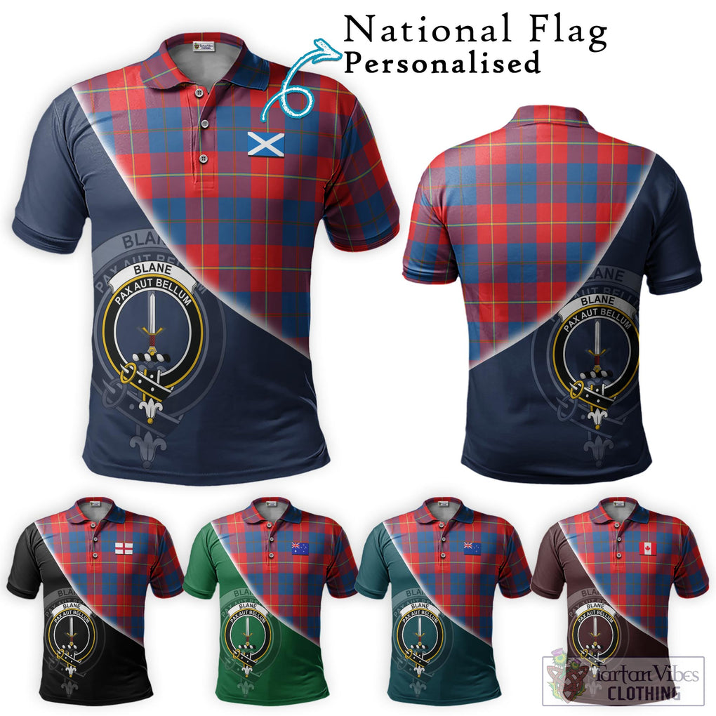 Blane Tartan Polo Shirt with Personalised National Flag and Family Crest Half Style Maroon - Tartanvibesclothing Shop