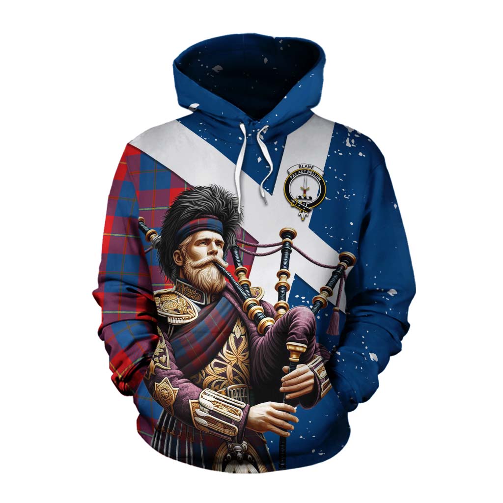 Tartan Vibes Clothing Blane Tartan Cotton Hoodie with Family Crest Scottish Bagpiper Vibes