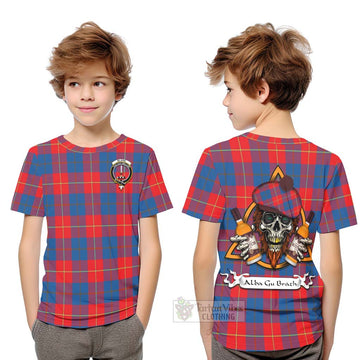 Blane Tartan Kid T-Shirt with Family Crest and Bearded Skull Holding Bottles of Whiskey Youth XL Size14 - Tartan Vibes Clothing