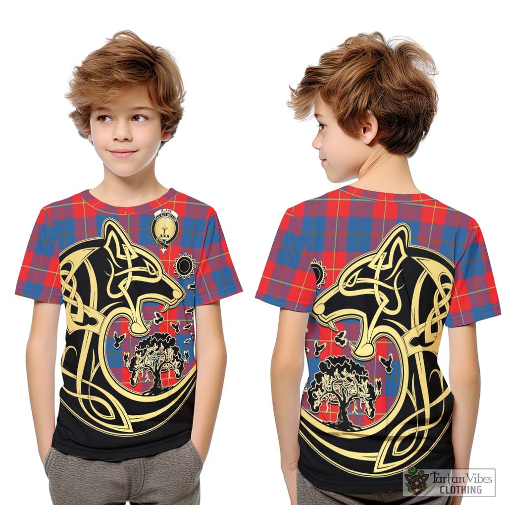 Blane Tartan Kid T-Shirt with Family Crest Celtic Wolf Style Youth XL Size14 - Tartan Vibes Clothing