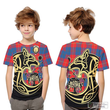 Blane Tartan Kid T-Shirt with Family Crest Celtic Wolf Style