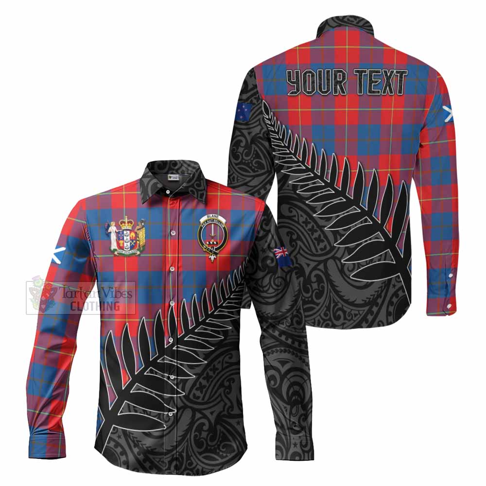 Tartan Vibes Clothing Blane Crest Tartan Long Sleeve Button Shirt with New Zealand Silver Fern Half Style