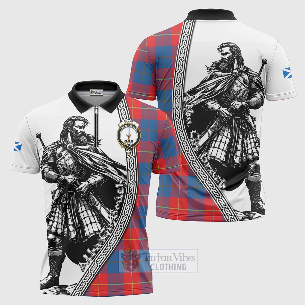 Tartan Vibes Clothing Blane Tartan Clan Crest Zipper Polo Shirt with Highlander Warrior Celtic Style