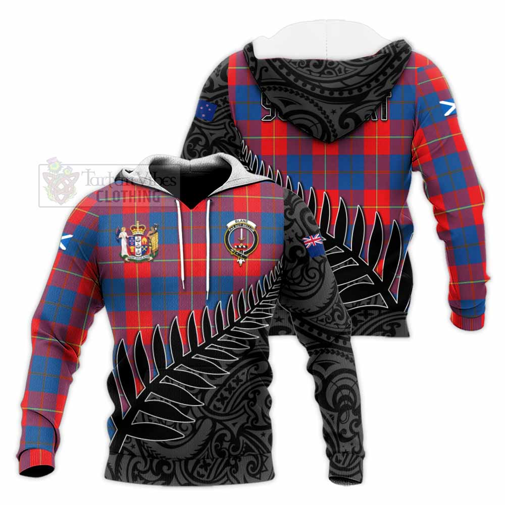 Tartan Vibes Clothing Blane Crest Tartan Knitted Hoodie with New Zealand Silver Fern Half Style