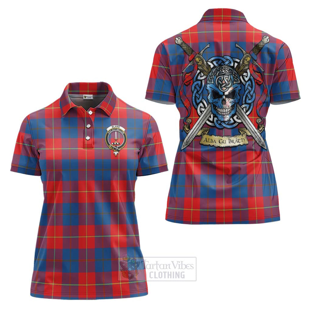 Tartan Vibes Clothing Blane Tartan Women's Polo Shirt with Family Crest Celtic Skull Style