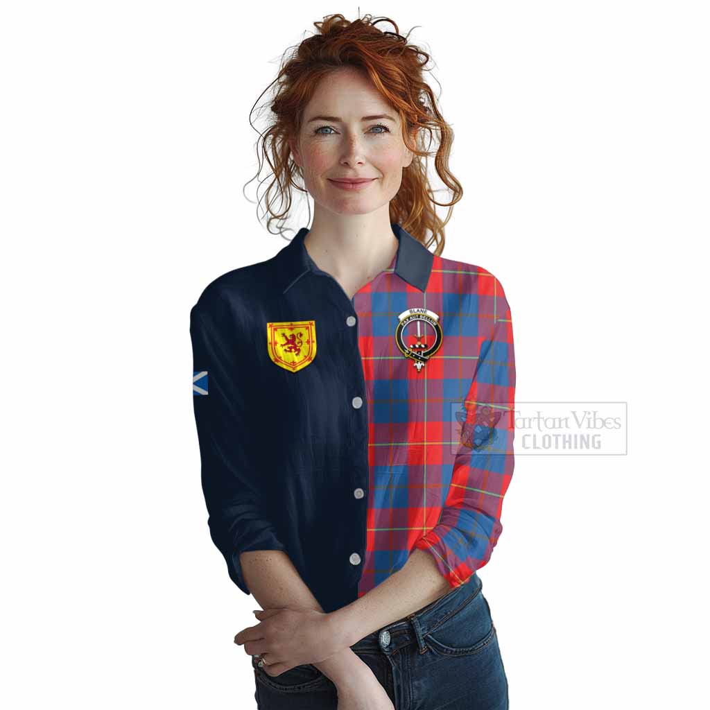 Tartan Vibes Clothing Blane Tartan Women's Casual Shirt Alba with Scottish Lion Royal Arm Half Style