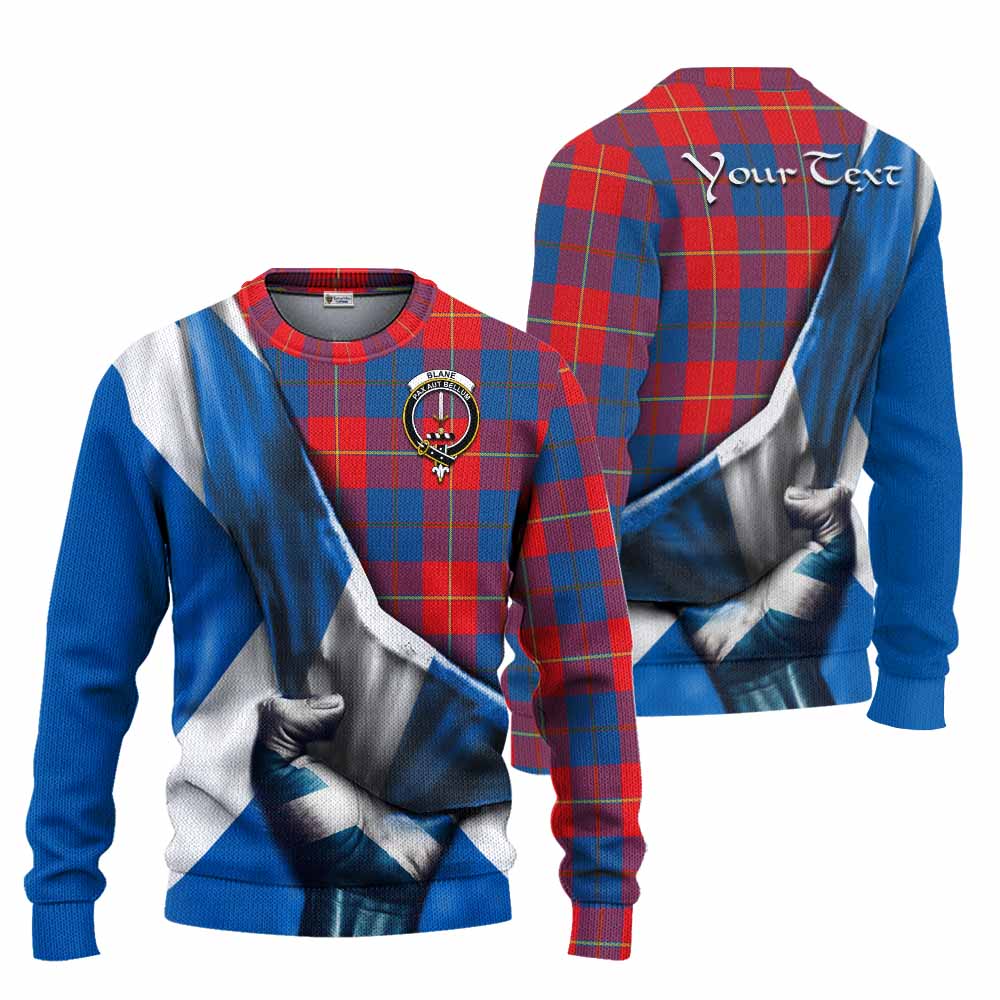 Tartan Vibes Clothing Blane Tartan Knitted Sweater with Family Crest Scotland Patriotic Style