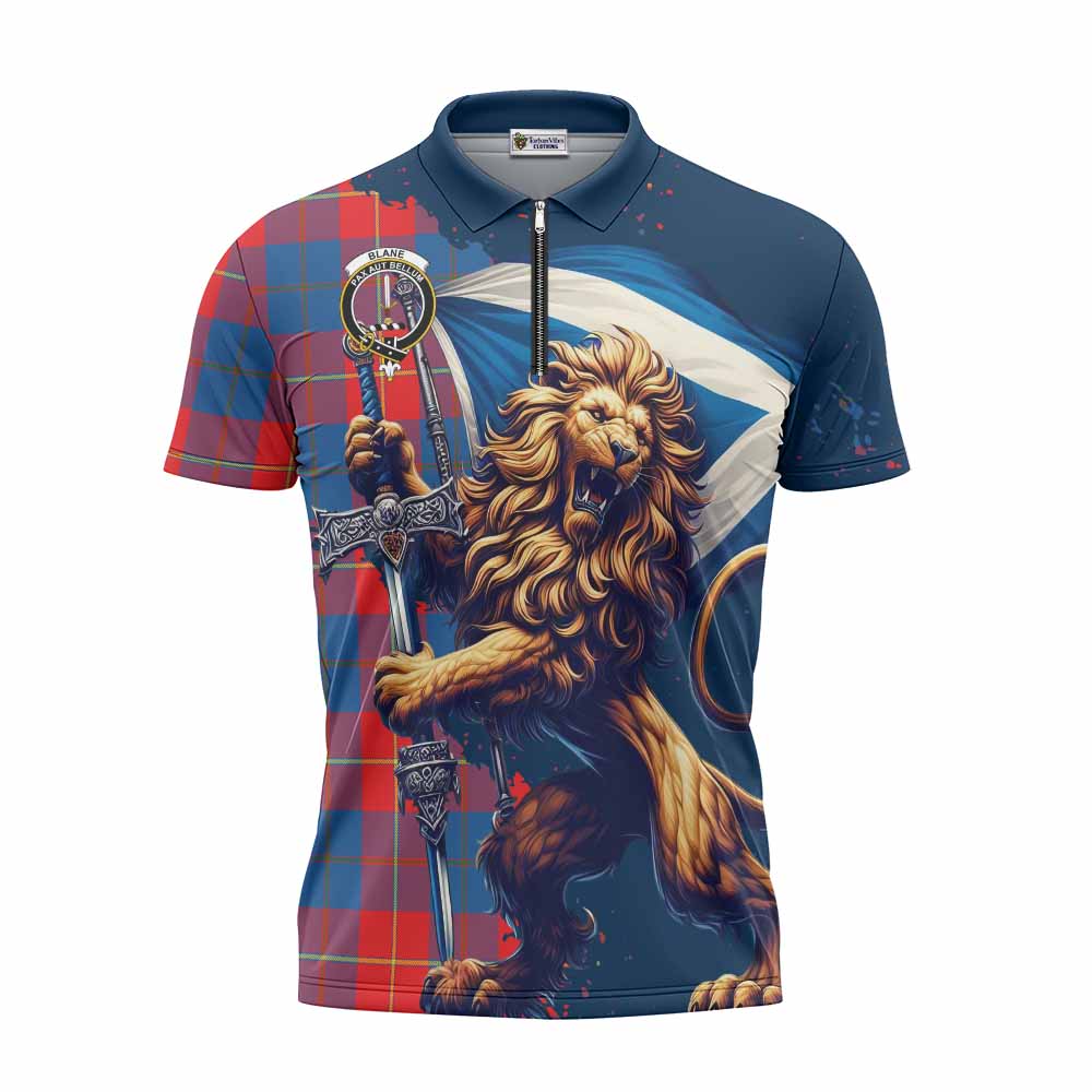 Tartan Vibes Clothing Blane Tartan Family Crest Zipper Polo Shirt with Scottish Majestic Lion