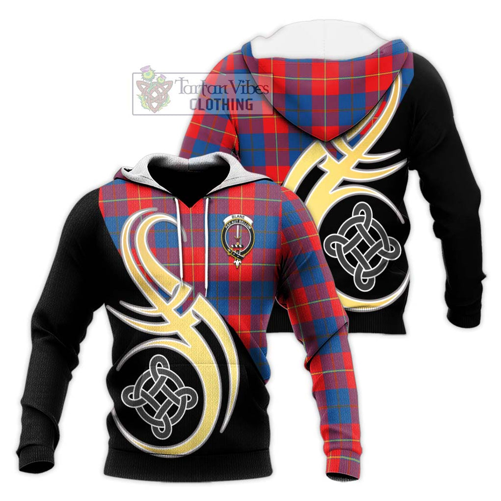 Blane Tartan Knitted Hoodie with Family Crest and Celtic Symbol Style Unisex Knitted Pullover Hoodie - Tartan Vibes Clothing