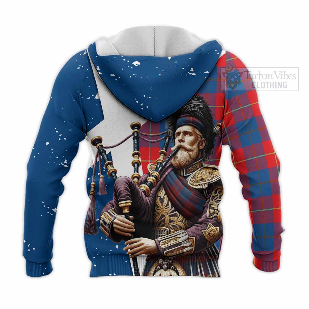 Tartan Vibes Clothing Blane Tartan Knitted Hoodie with Family Crest Scottish Bagpiper Vibes