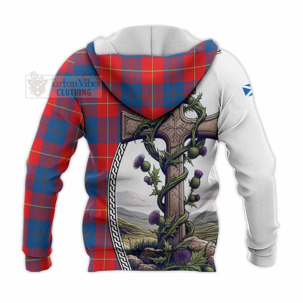 Tartan Vibes Clothing Blane Tartan Knitted Hoodie with Family Crest and St. Andrew's Cross Accented by Thistle Vines