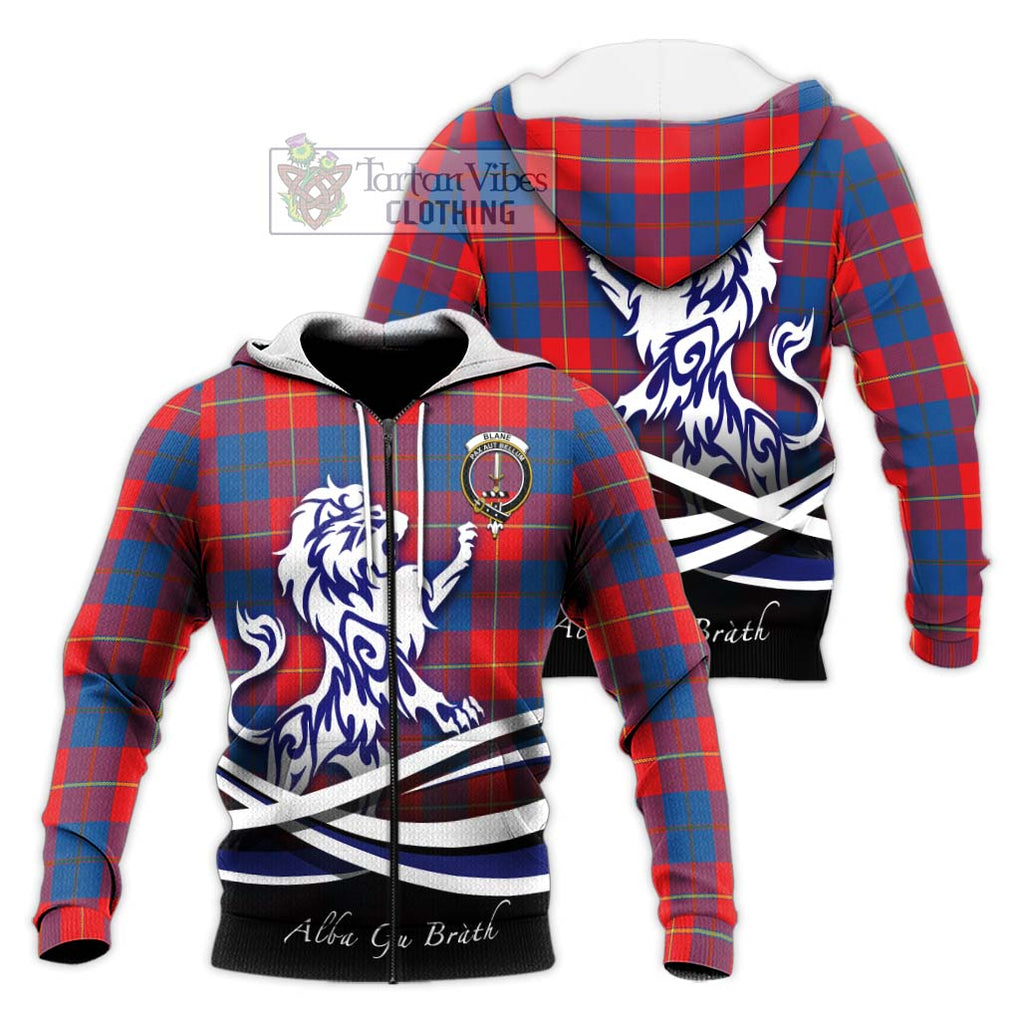 Blane Tartan Knitted Hoodie with Alba Gu Brath Regal Lion Emblem Unisex Knitted Zip Hoodie - Tartanvibesclothing Shop