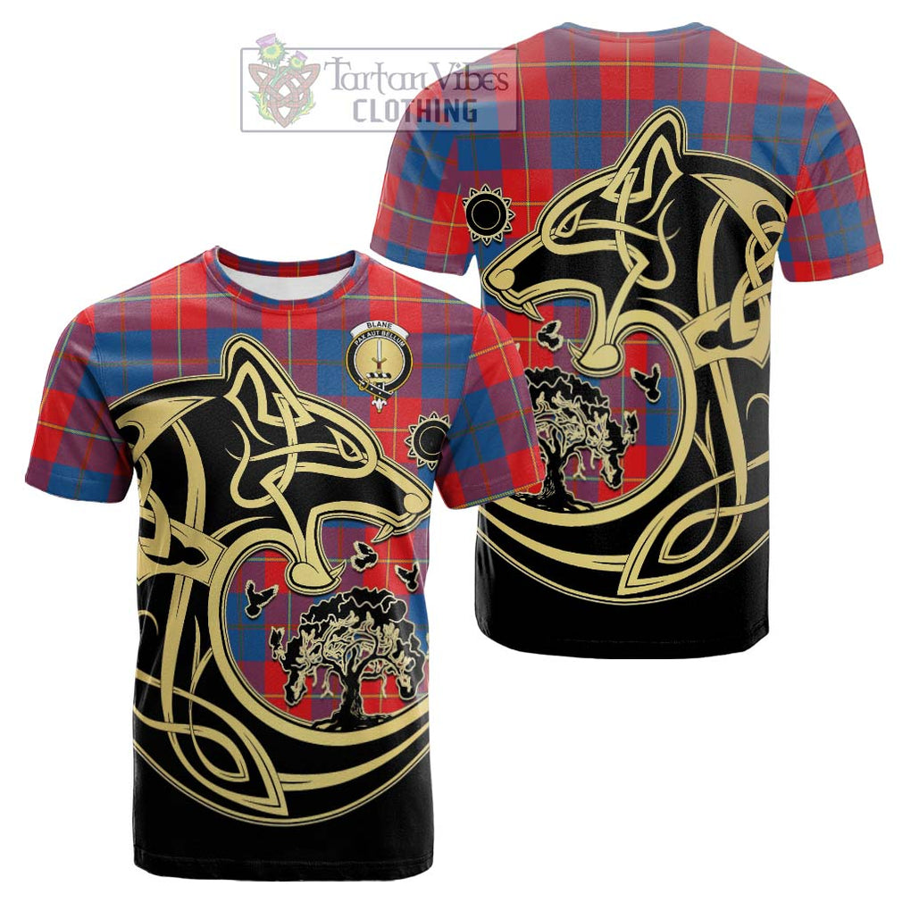 Tartan Vibes Clothing Blane Tartan Cotton T-shirt with Family Crest Celtic Wolf Style