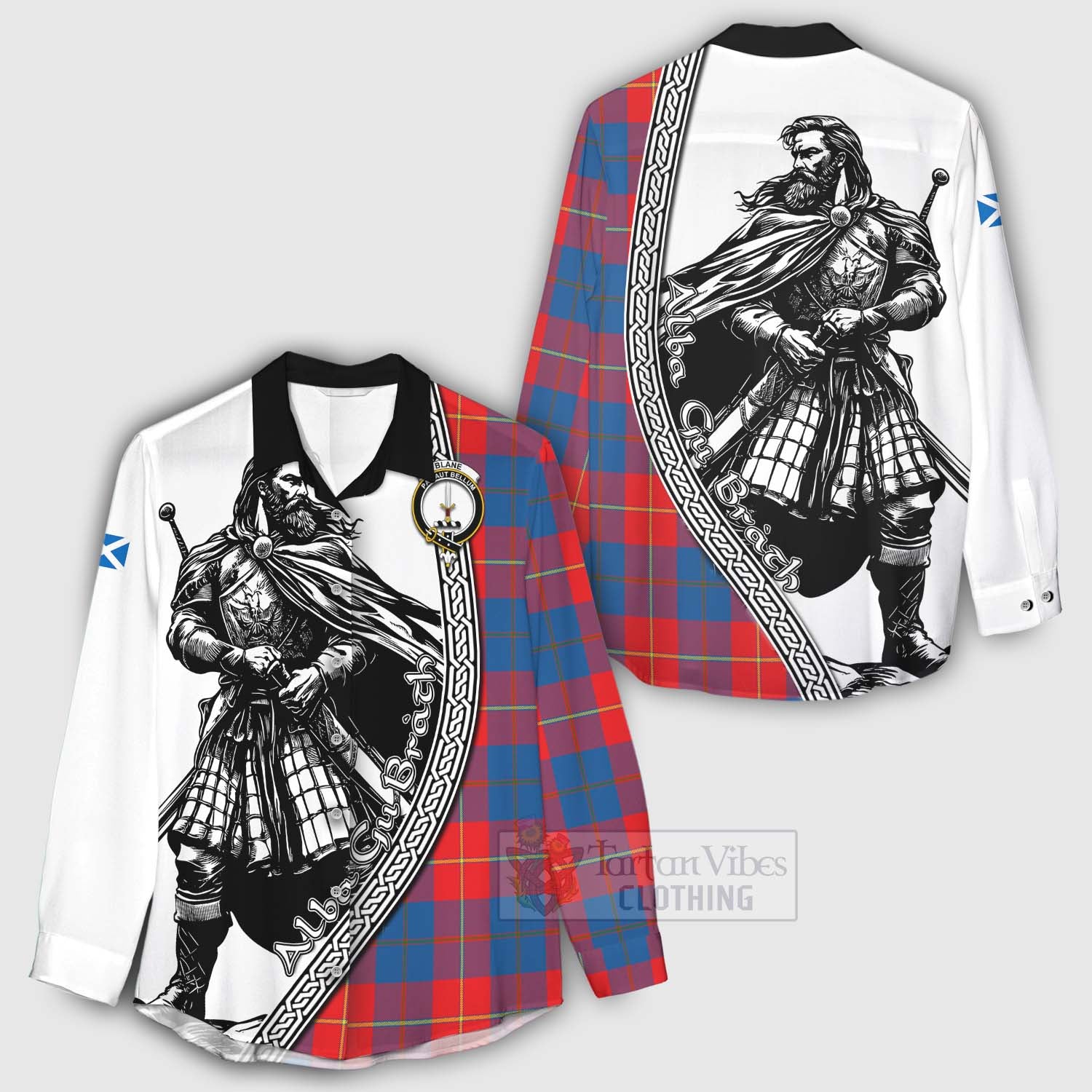 Tartan Vibes Clothing Blane Tartan Clan Crest Women's Casual Shirt with Highlander Warrior Celtic Style