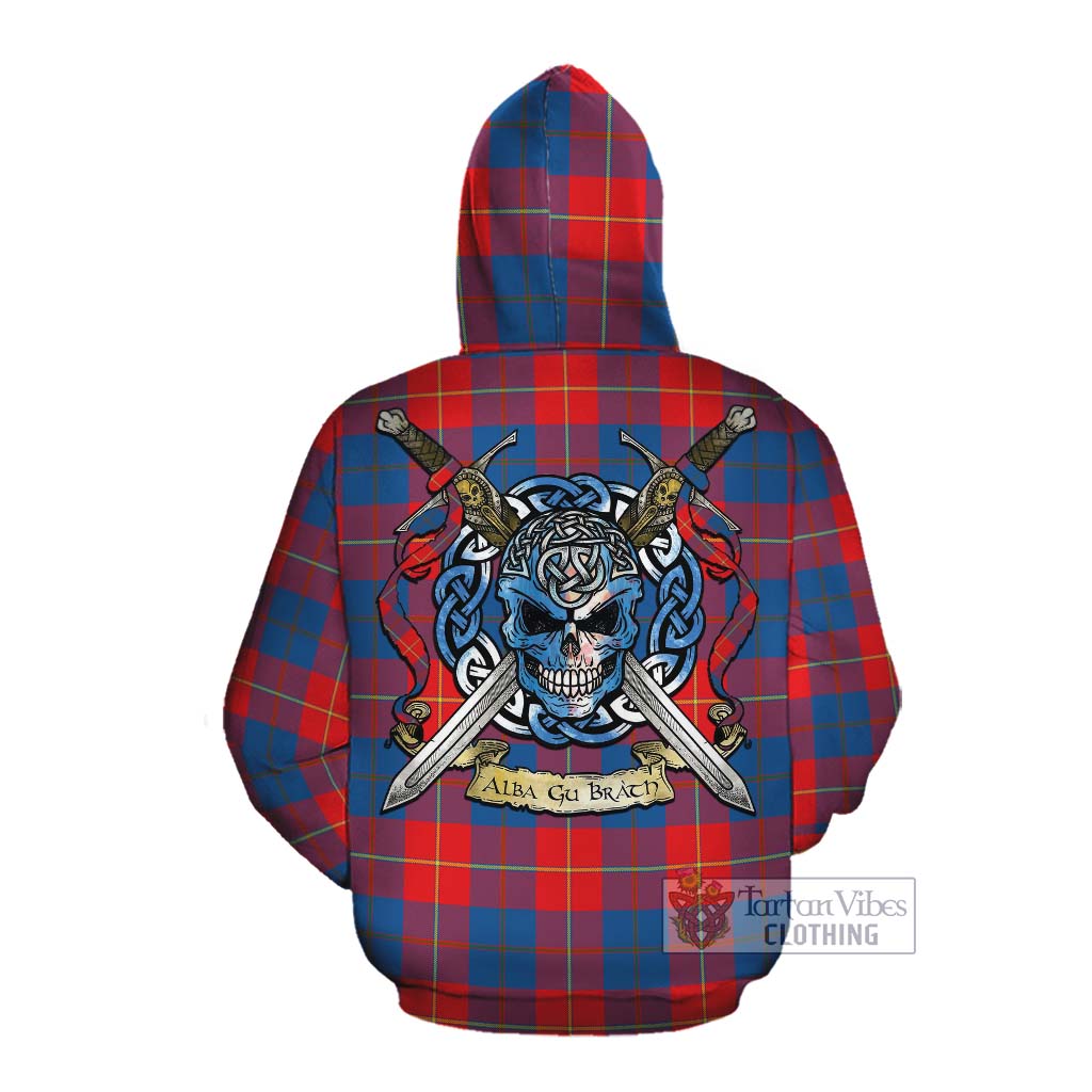 Tartan Vibes Clothing Blane Tartan Cotton Hoodie with Family Crest Celtic Skull Style