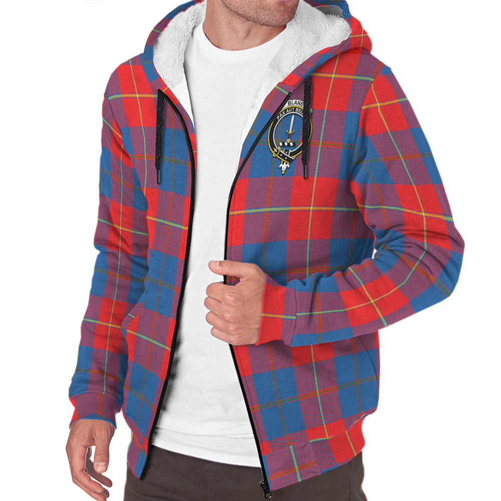 Blane Tartan Sherpa Hoodie with Family Crest - Tartanvibesclothing