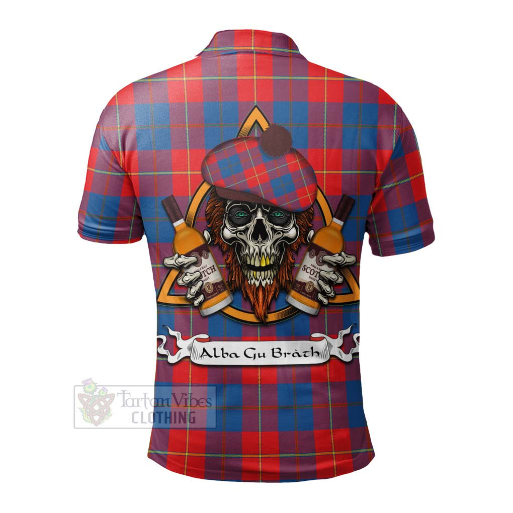 Tartan Vibes Clothing Blane Tartan Polo Shirt with Family Crest and Bearded Skull Holding Bottles of Whiskey