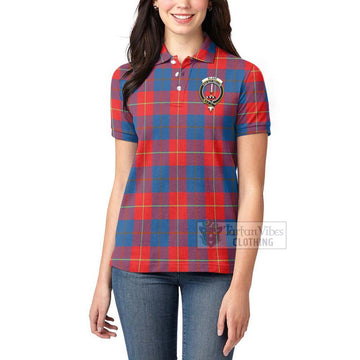 Blane Tartan Women's Polo Shirt with Family Crest and Bearded Skull Holding Bottles of Whiskey