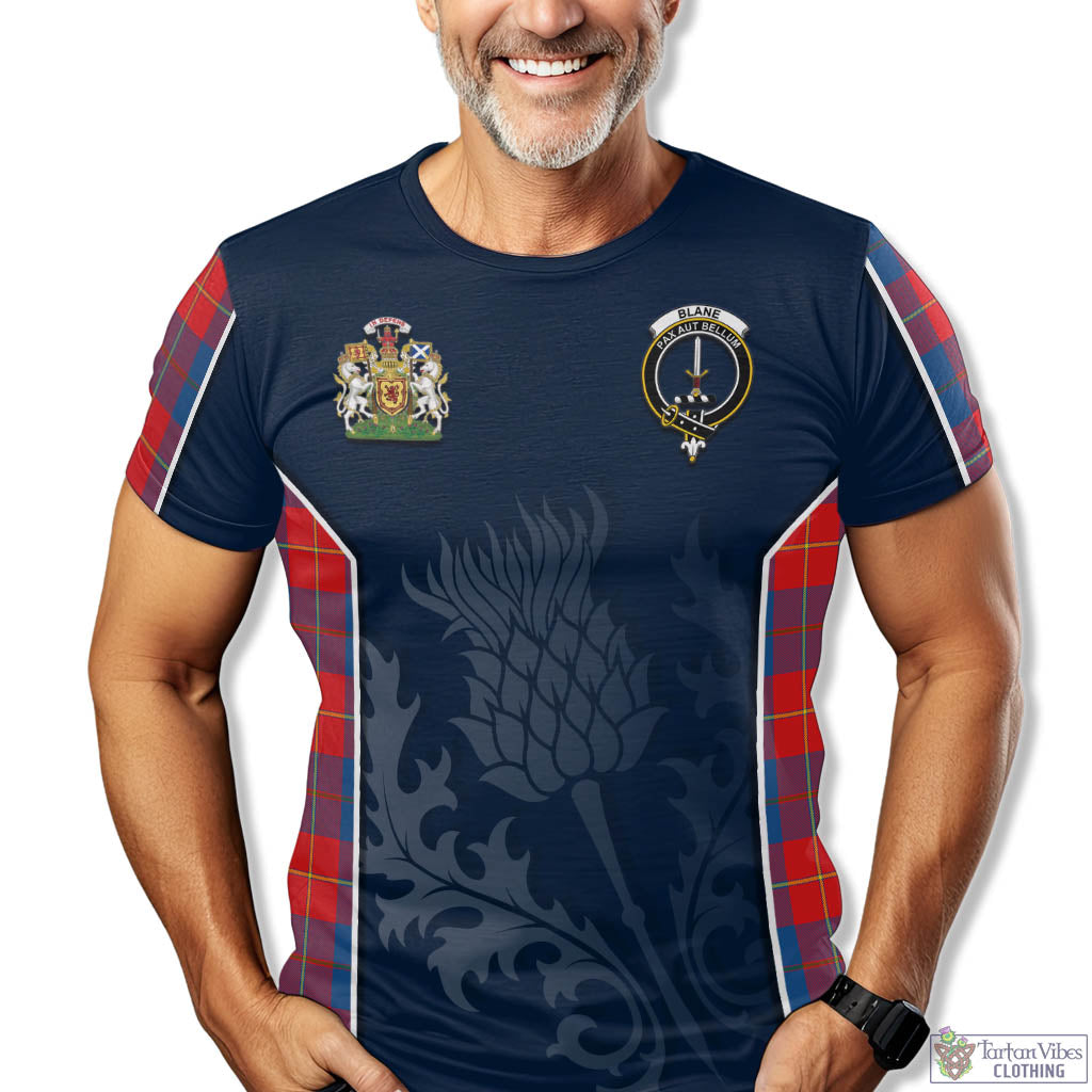 Tartan Vibes Clothing Blane Tartan T-Shirt with Family Crest and Scottish Thistle Vibes Sport Style