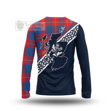 Blane Tartan Long Sleeve T-Shirt Featuring Thistle and Scotland Map