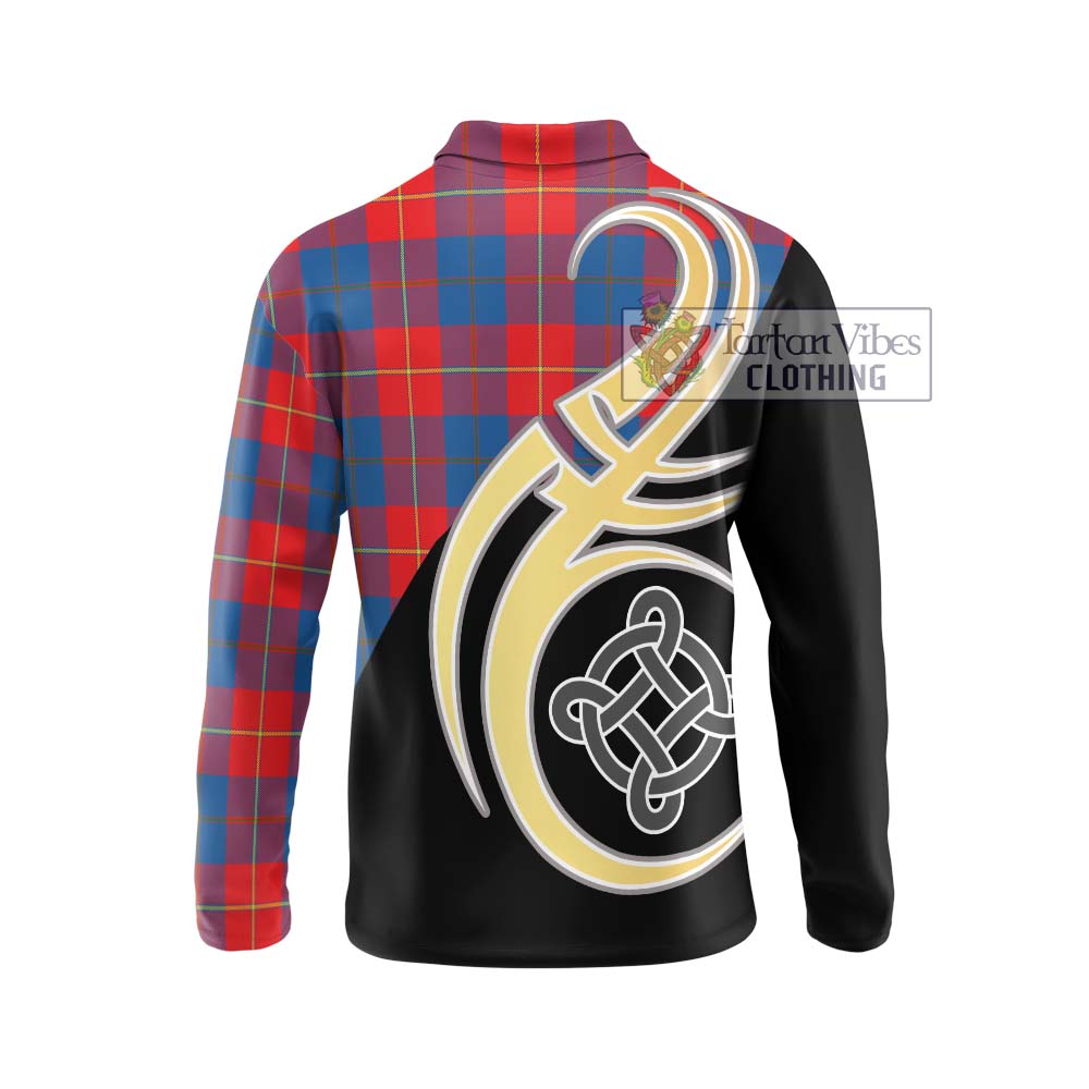 Blane Tartan Long Sleeve Polo Shirt with Family Crest and Celtic Symbol Style - Tartan Vibes Clothing