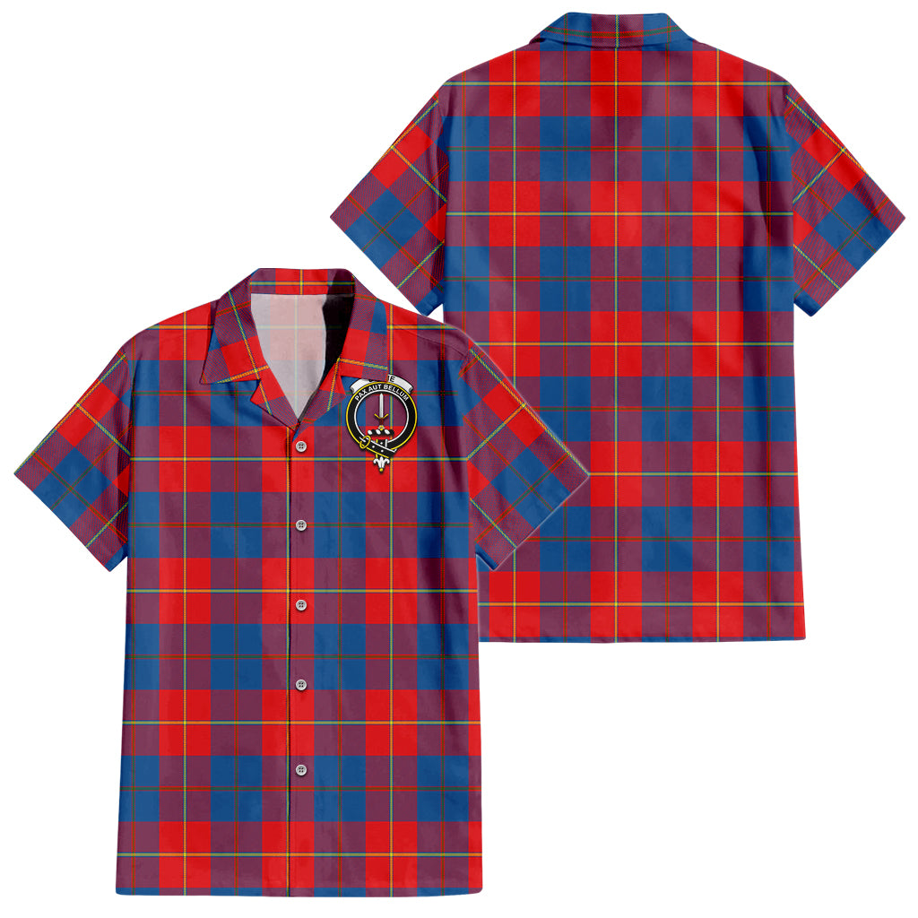 Blane Tartan Short Sleeve Button Down Shirt with Family Crest - Tartanvibesclothing