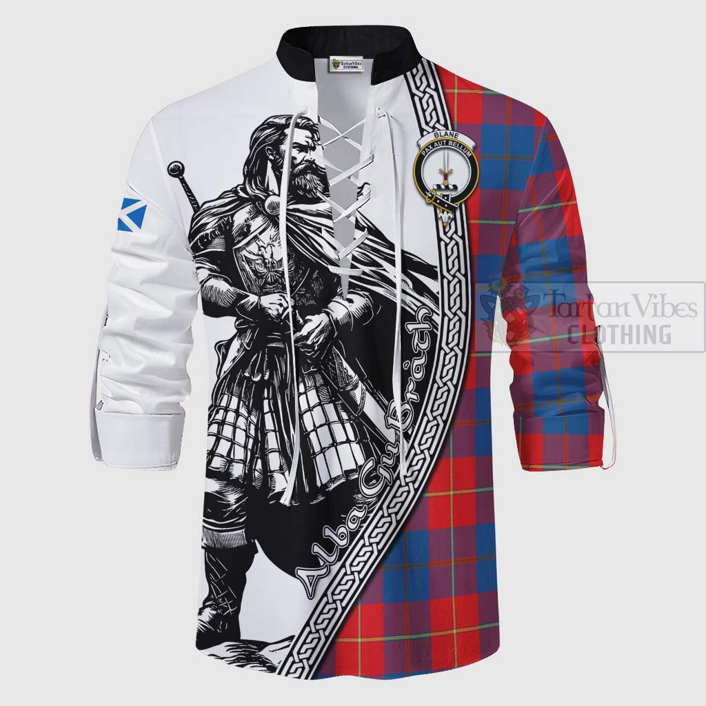 Tartan Vibes Clothing Blane Tartan Clan Crest Ghillie Kilt Shirt with Highlander Warrior Celtic Style