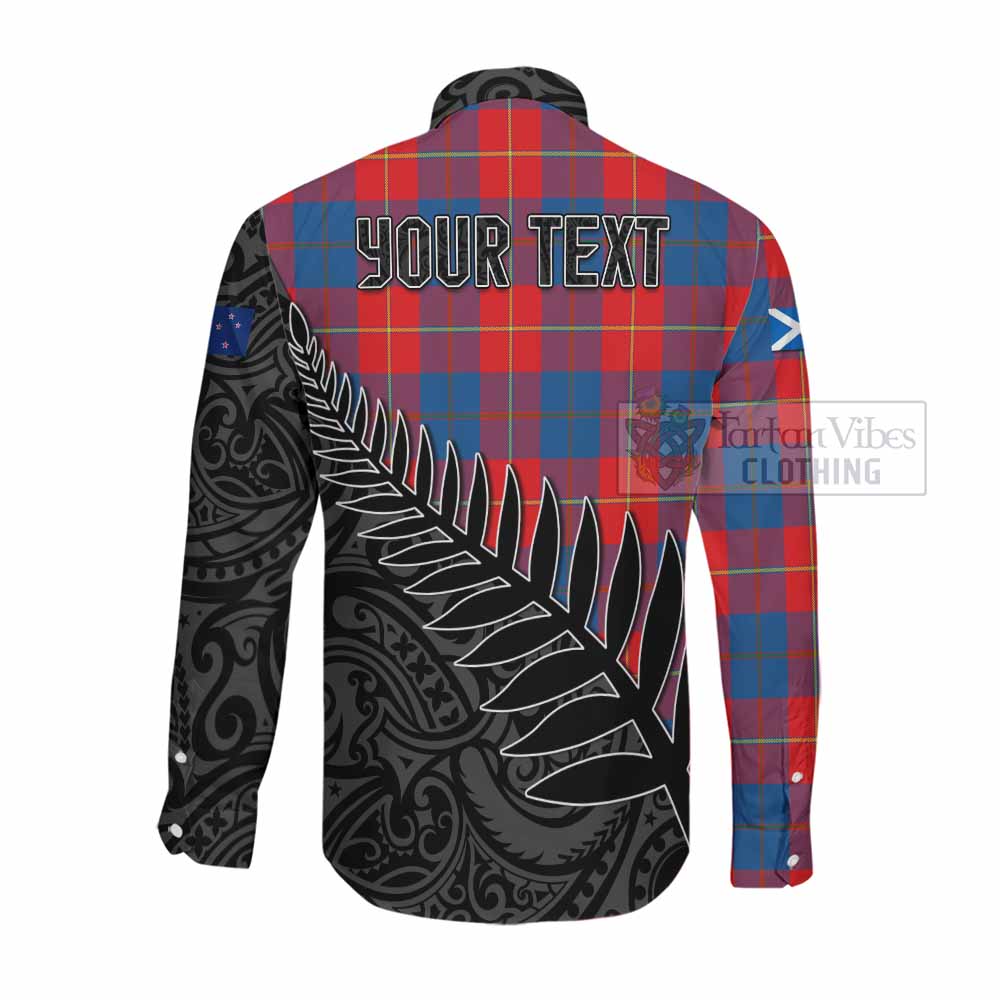 Tartan Vibes Clothing Blane Crest Tartan Long Sleeve Button Shirt with New Zealand Silver Fern Half Style