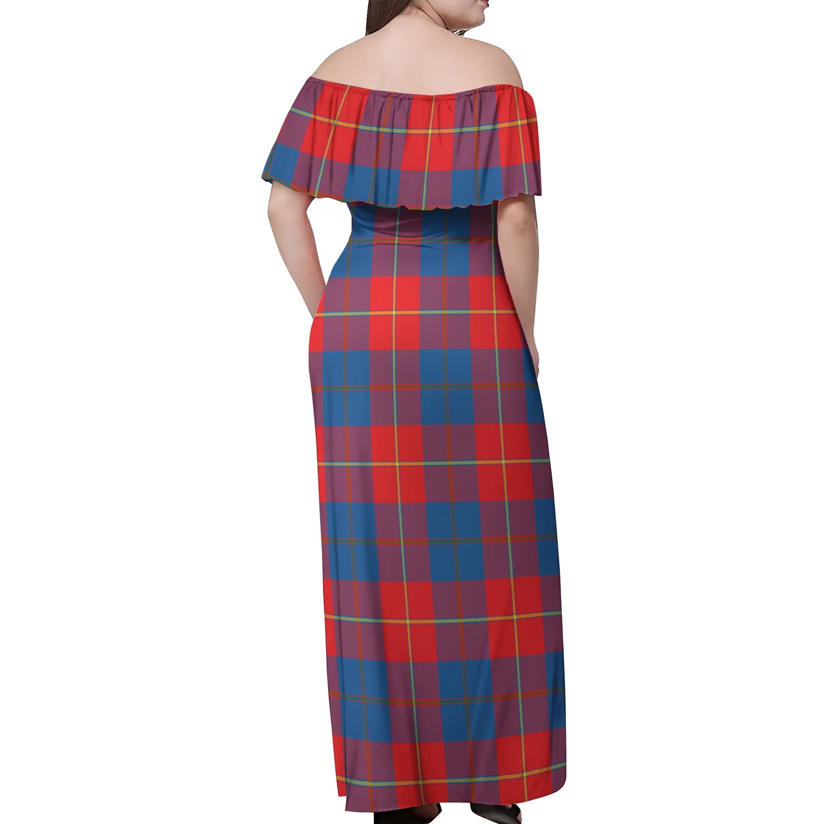 Blane Tartan Off Shoulder Long Dress - Tartanvibesclothing