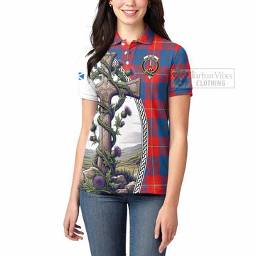 Blane Tartan Women's Polo Shirt with Family Crest and St. Andrew's Cross Accented by Thistle Vines