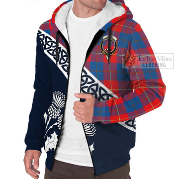 Blane Tartan Sherpa Hoodie Featuring Thistle and Scotland Map