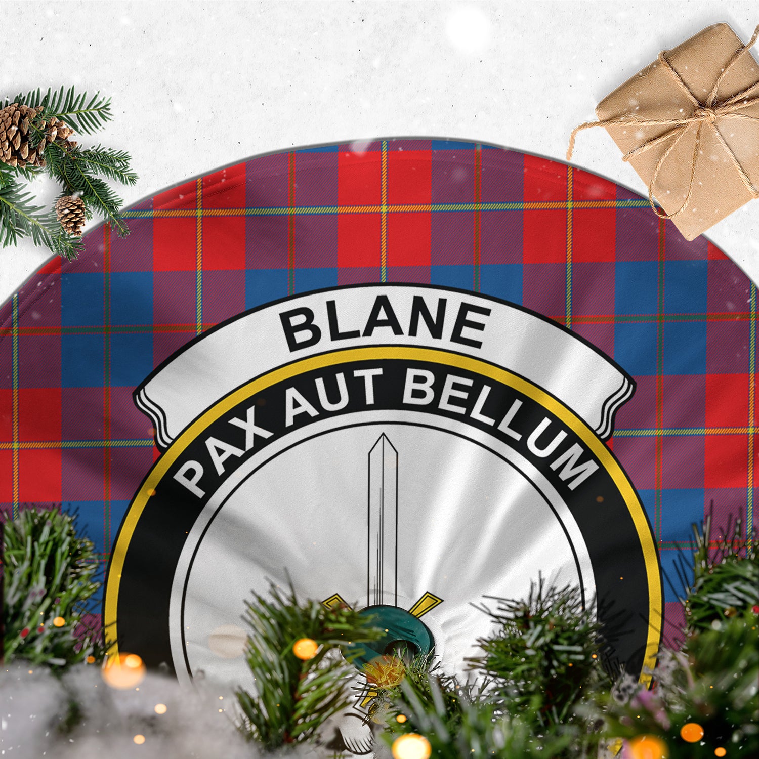 Blane Tartan Christmas Tree Skirt with Family Crest - Tartanvibesclothing