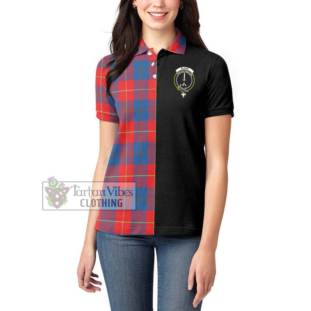 Blane Tartan Women's Polo Shirt with Family Crest and Half Of Me Style - Tartanvibesclothing Shop