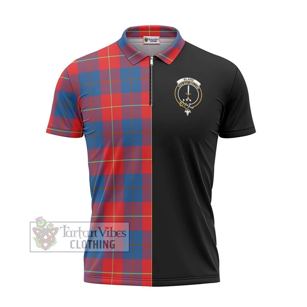 Blane Tartan Zipper Polo Shirt with Family Crest and Half Of Me Style - Tartanvibesclothing Shop