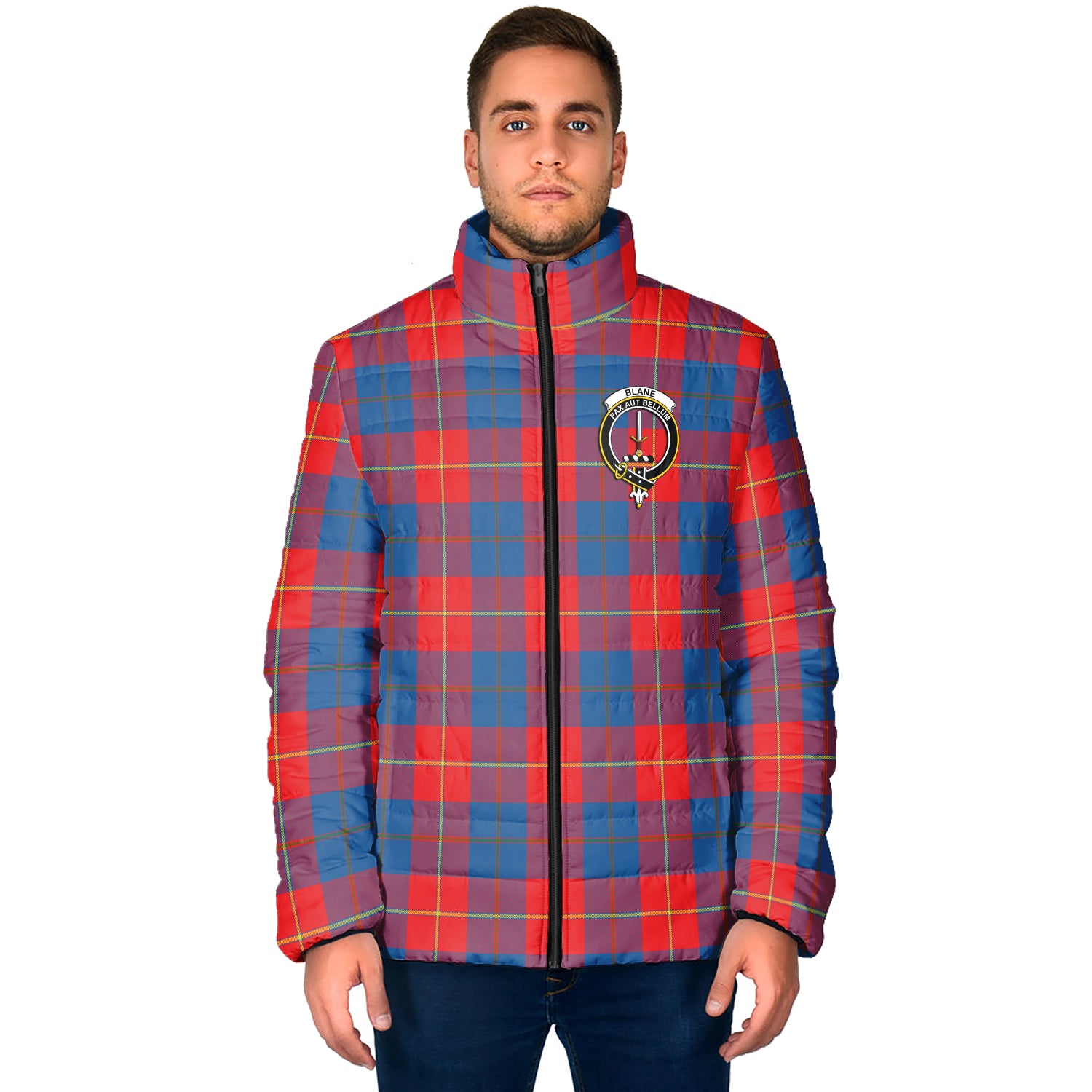 Blane Tartan Padded Jacket with Family Crest - Tartan Vibes Clothing