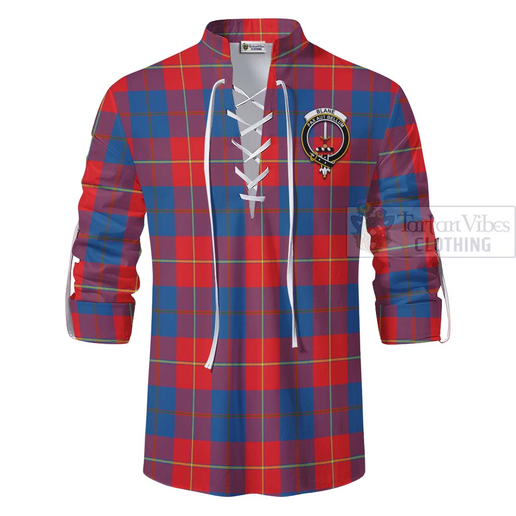 Tartan Vibes Clothing Blane Tartan Ghillie Kilt Shirt with Family Crest Celtic Skull Style