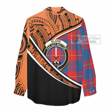 Blane Crest Tartan Women's Casual Shirt with Polynesian Vibes Style - Orange Version