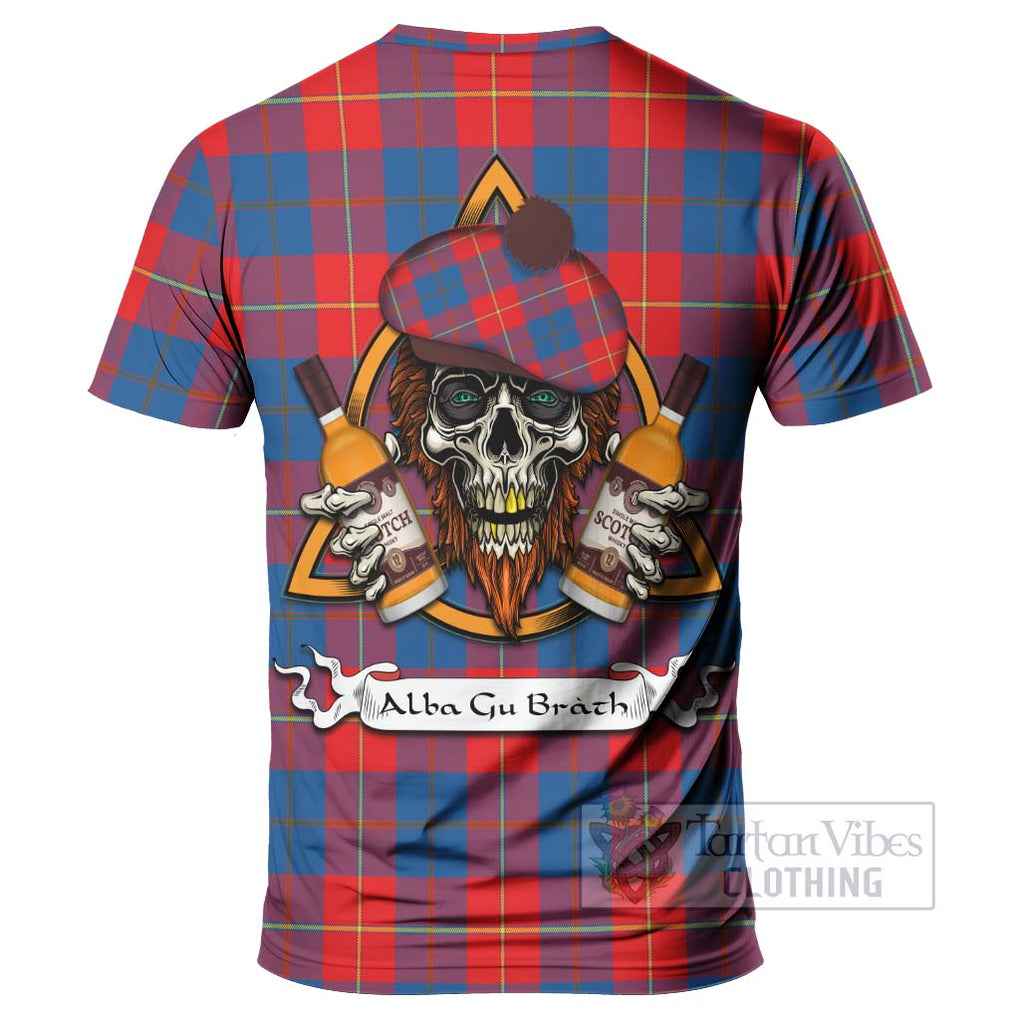 Tartan Vibes Clothing Blane Tartan T-Shirt with Family Crest and Bearded Skull Holding Bottles of Whiskey