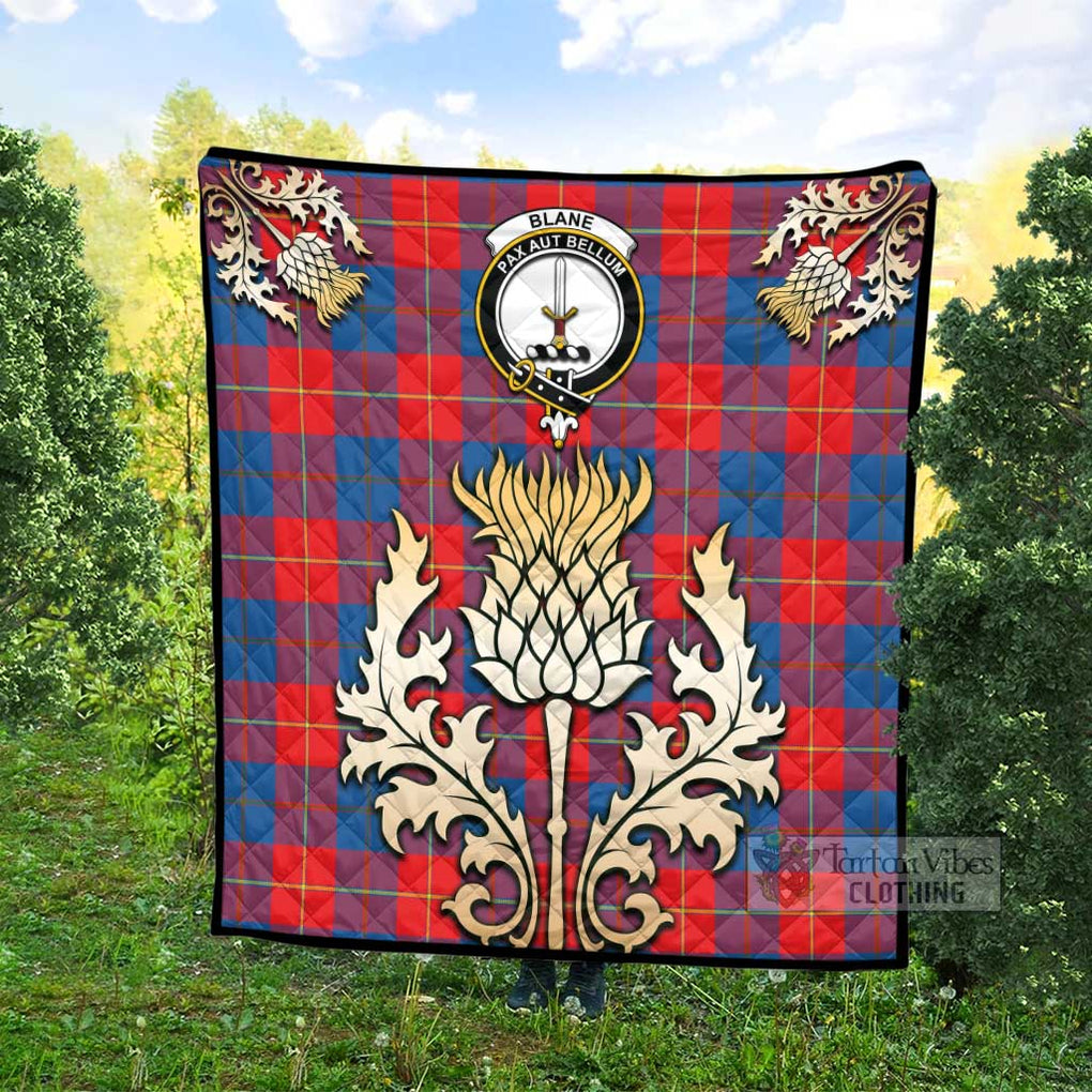 Tartan Vibes Clothing Blane Tartan Quilt with Family Crest and Golden Thistle Style