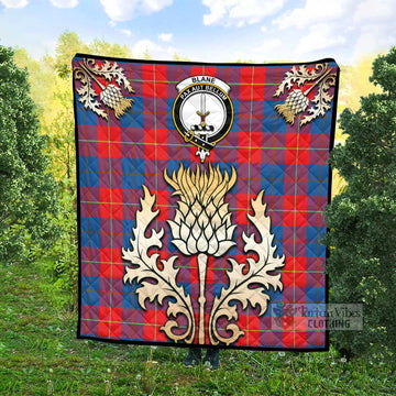 Blane Tartan Quilt with Family Crest and Golden Thistle Style